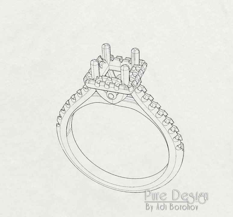 Ring Square Central Stone 3D print model_8