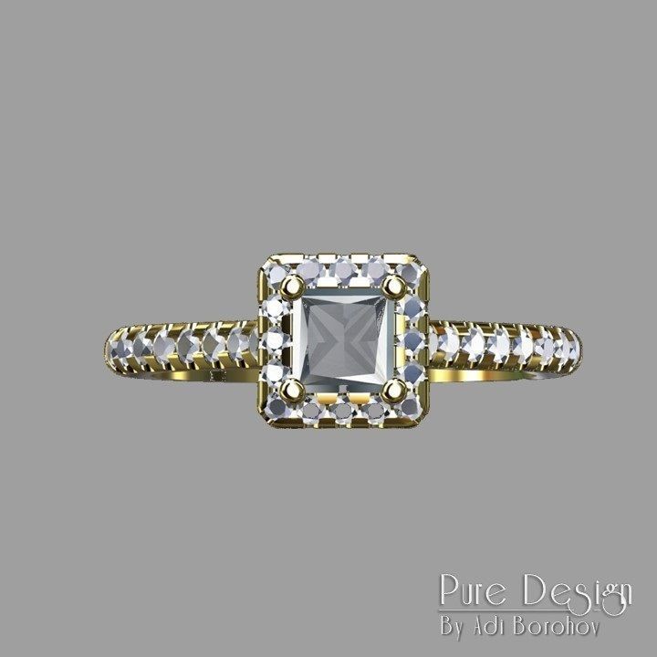 Ring Square Central Stone 3D print model_6