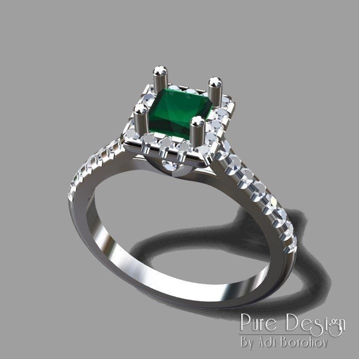 Ring Square Central Stone 3D print model_2