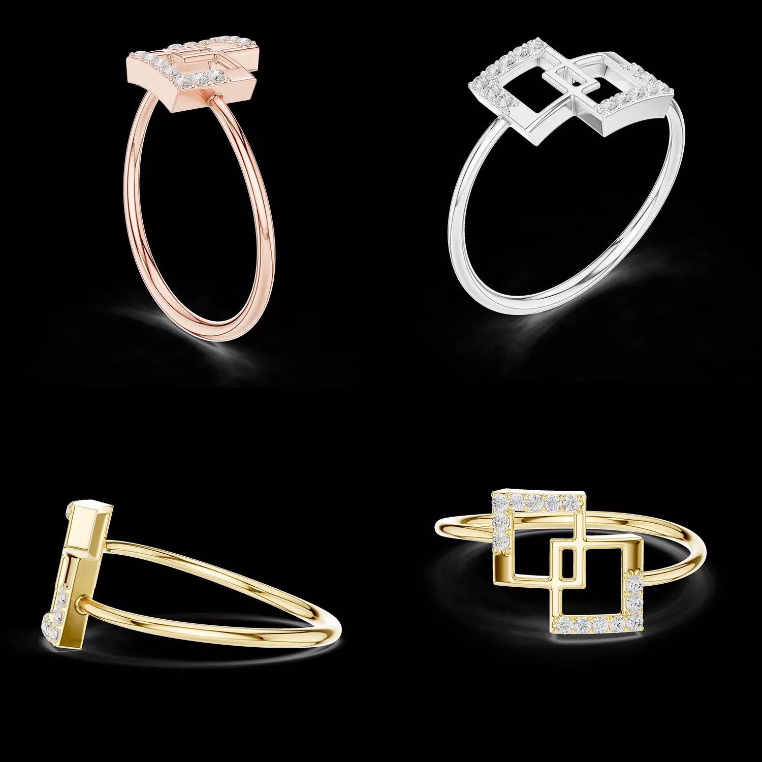 Geometric Square Diamond Ring with Modern Open Frame Design 3D print model