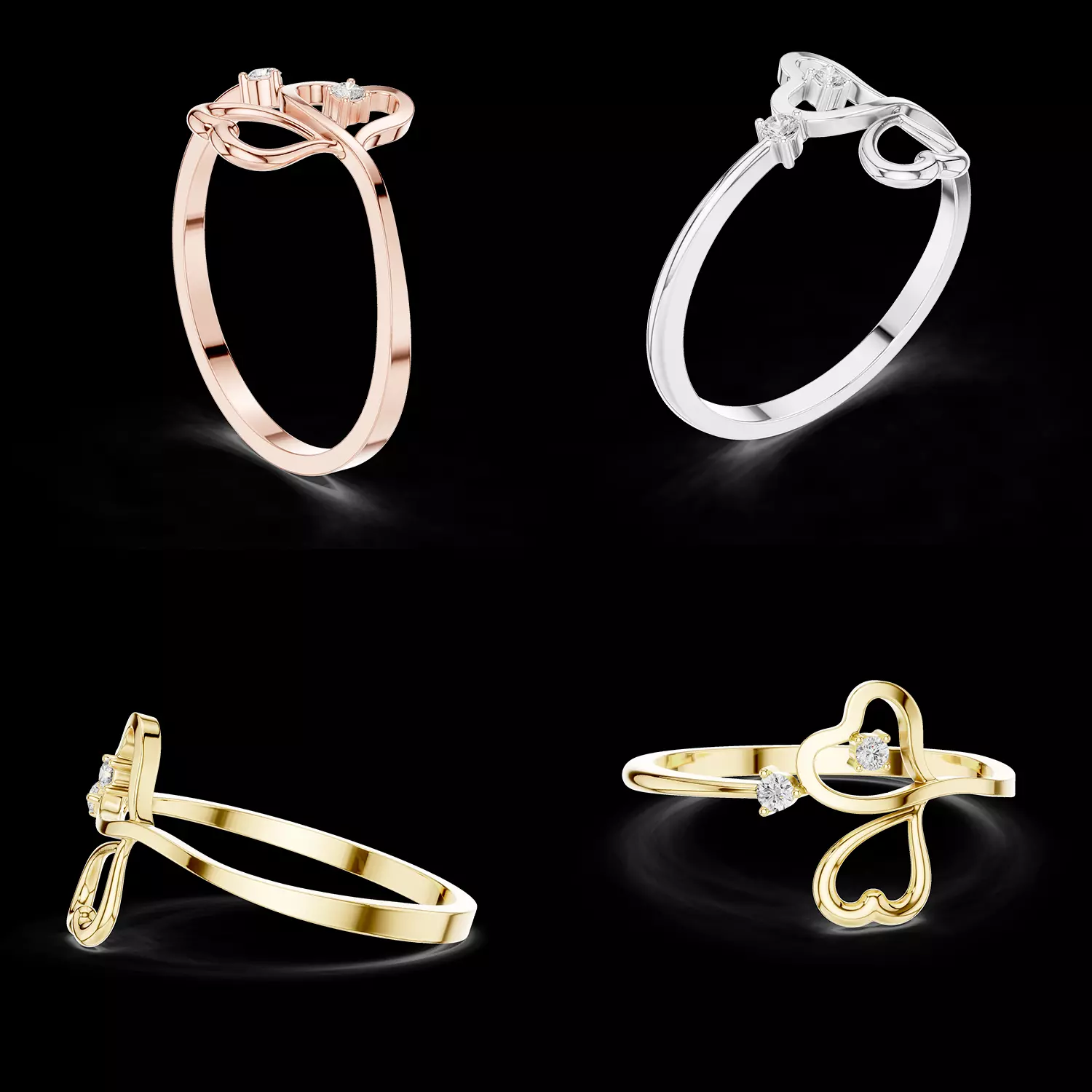 Elegant Double Heart Diamond Ring CAD Model for Jewellery Design 3D print model