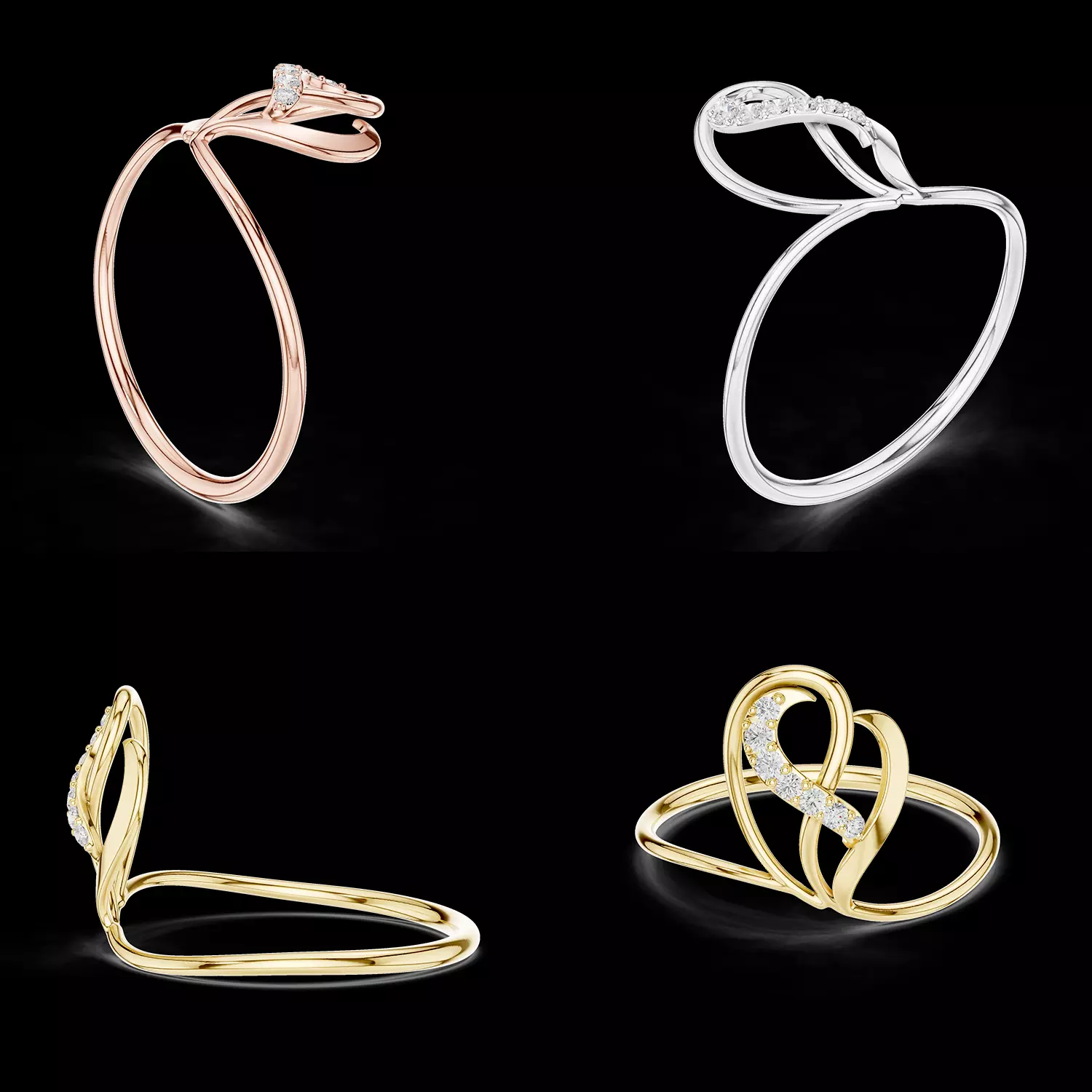 Elegant Double Heart Diamond Ring CAD Model for Jewellery Making 3D print model