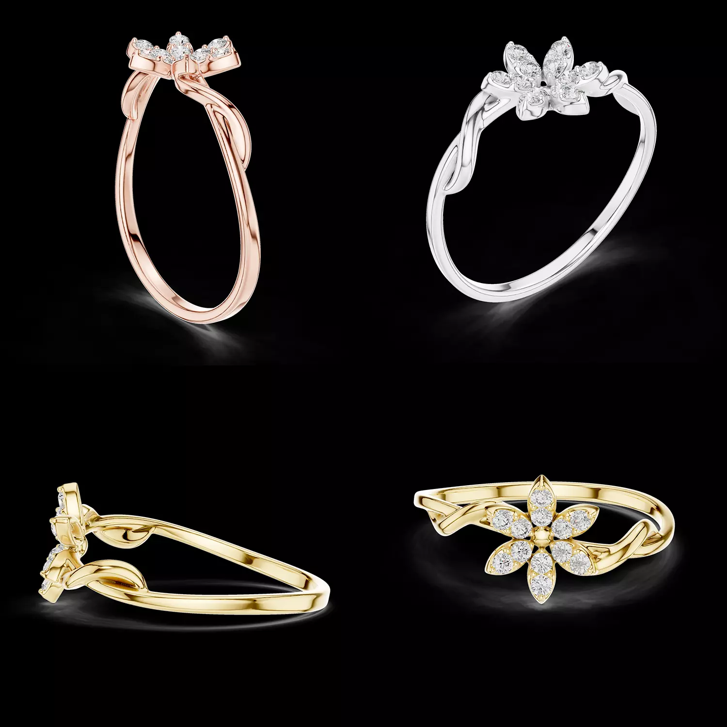 Floral Diamond Ring CAD Model Elegant Flower Jewellery Design 3D print model