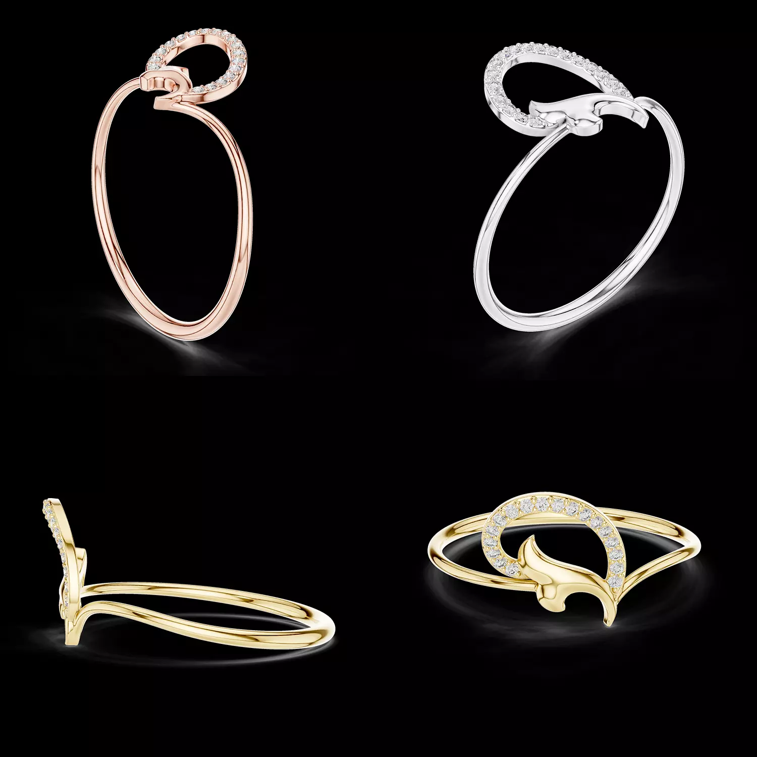 Modern Halo Curve Diamond Ring CAD Model for Jewellery Design 3D print model