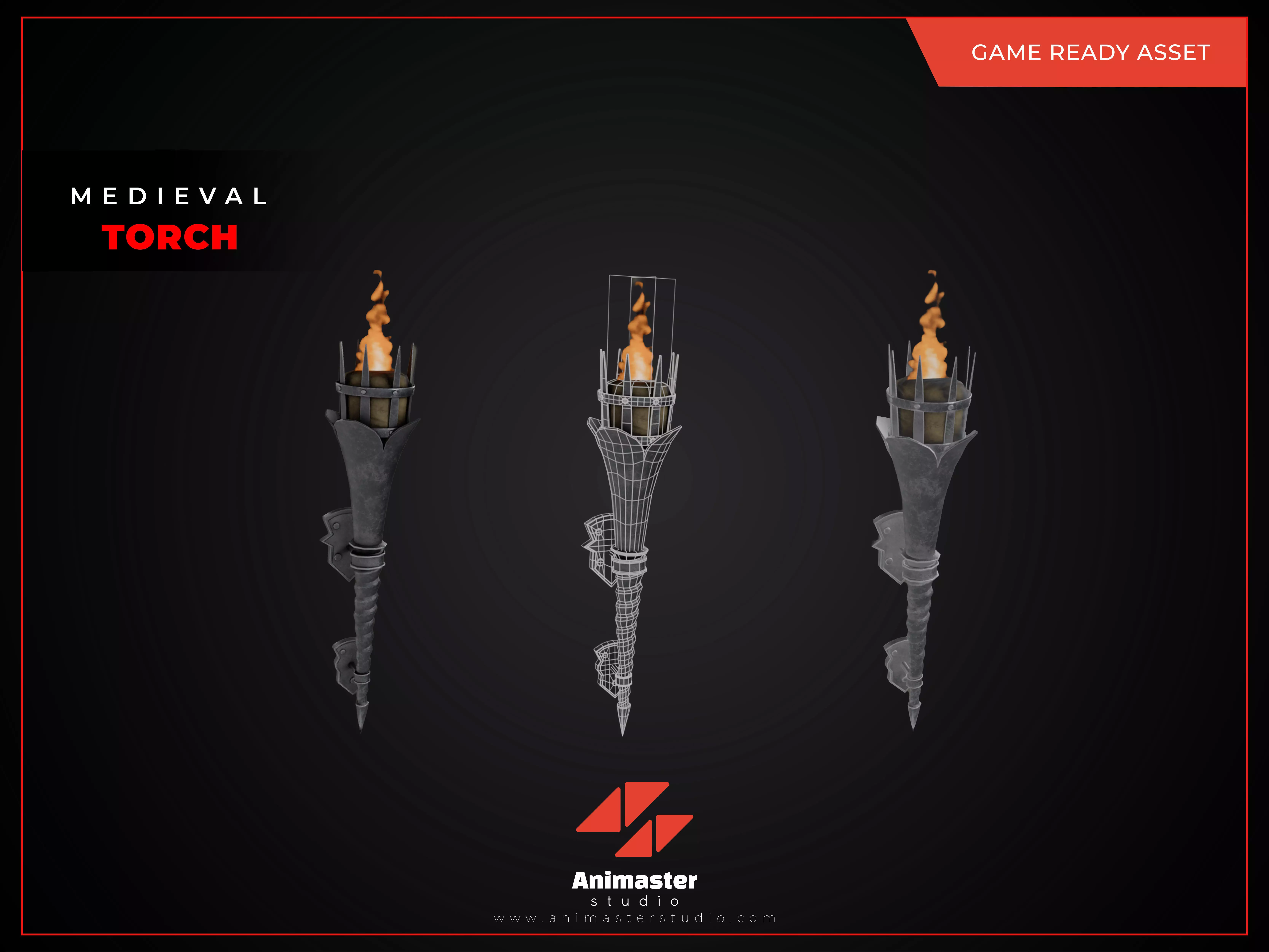 Medieval Wall Standing Torch Low-poly 3D model