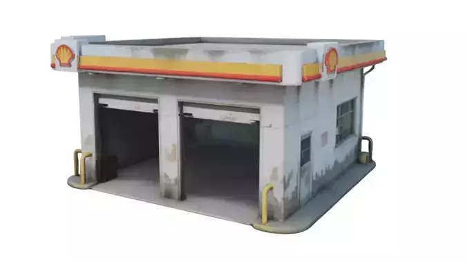 Abandoned Gas Station Service Garage Building PBR Game Ready