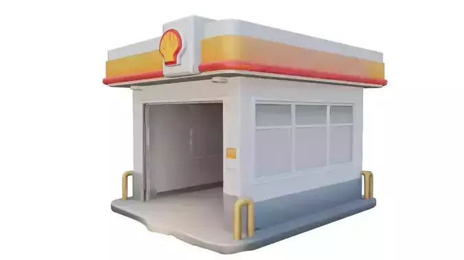Empty Gas Station Building Shuttered Storefront PBR Game Ready
