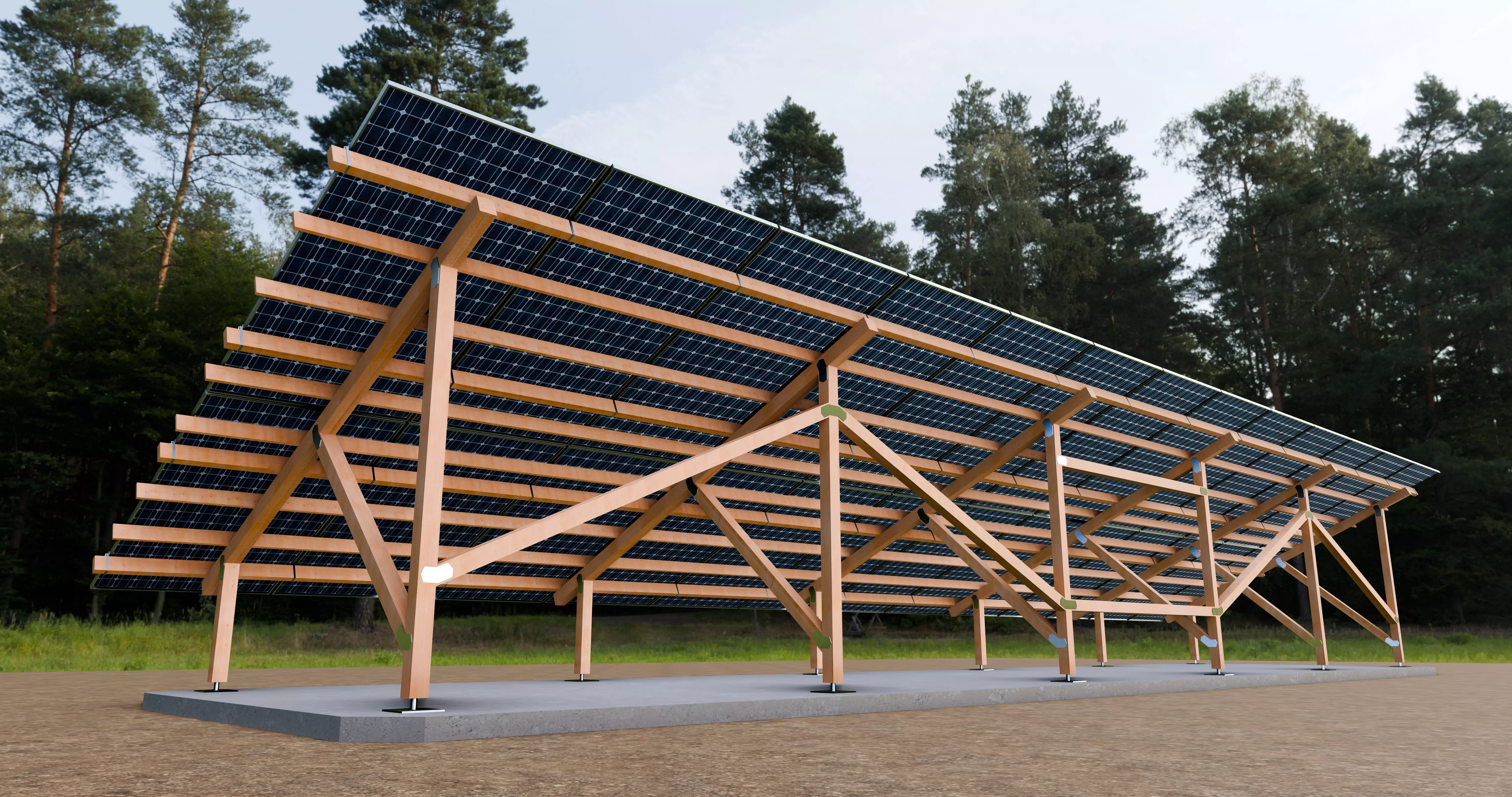 Wood Structure Solar Ground Mount 2x13 Table Low-poly 3D model