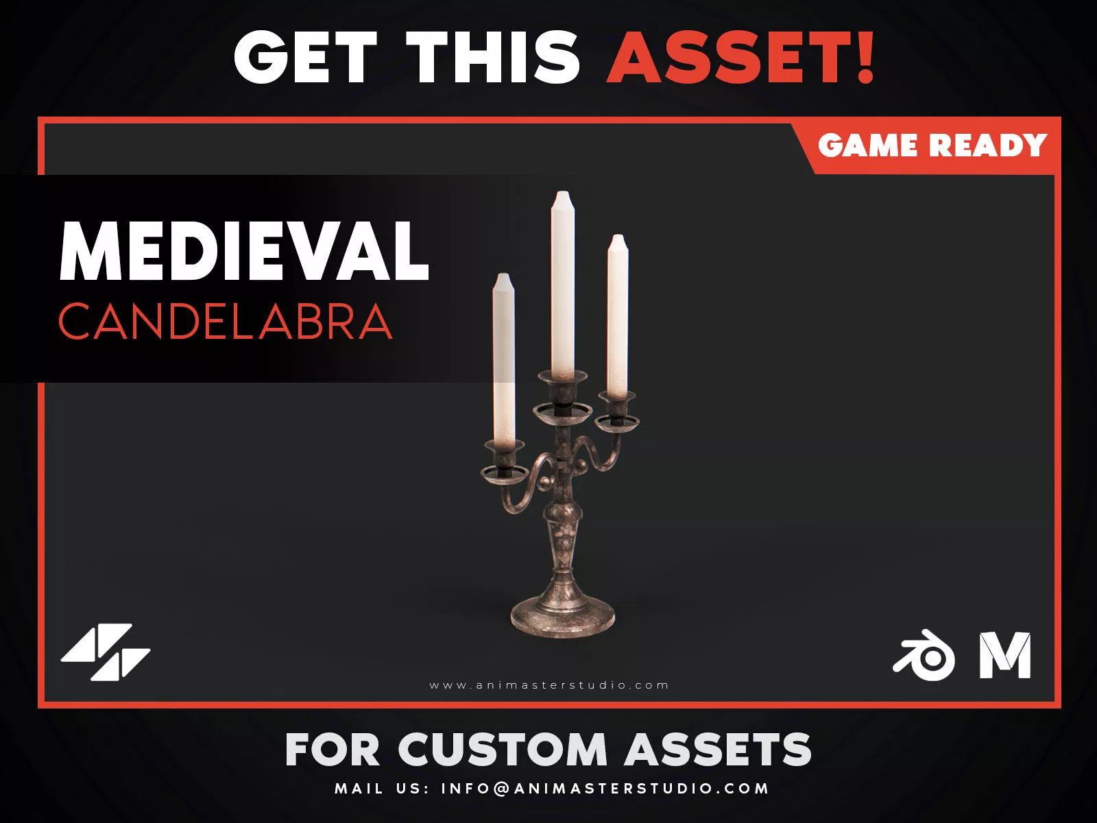 Three Arms Candelabra - Game Ready Prop Low-poly 3D model