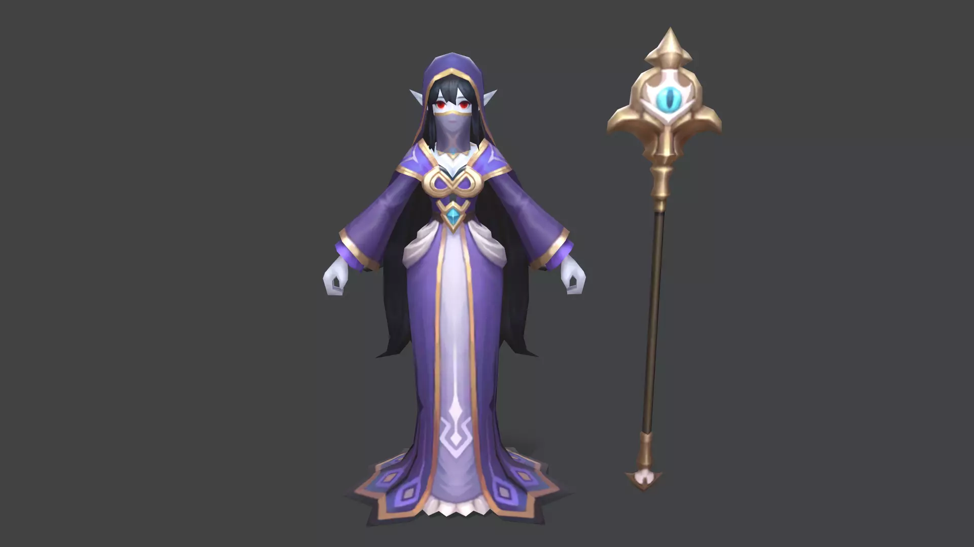 Priestess with staff Low-poly 3D model