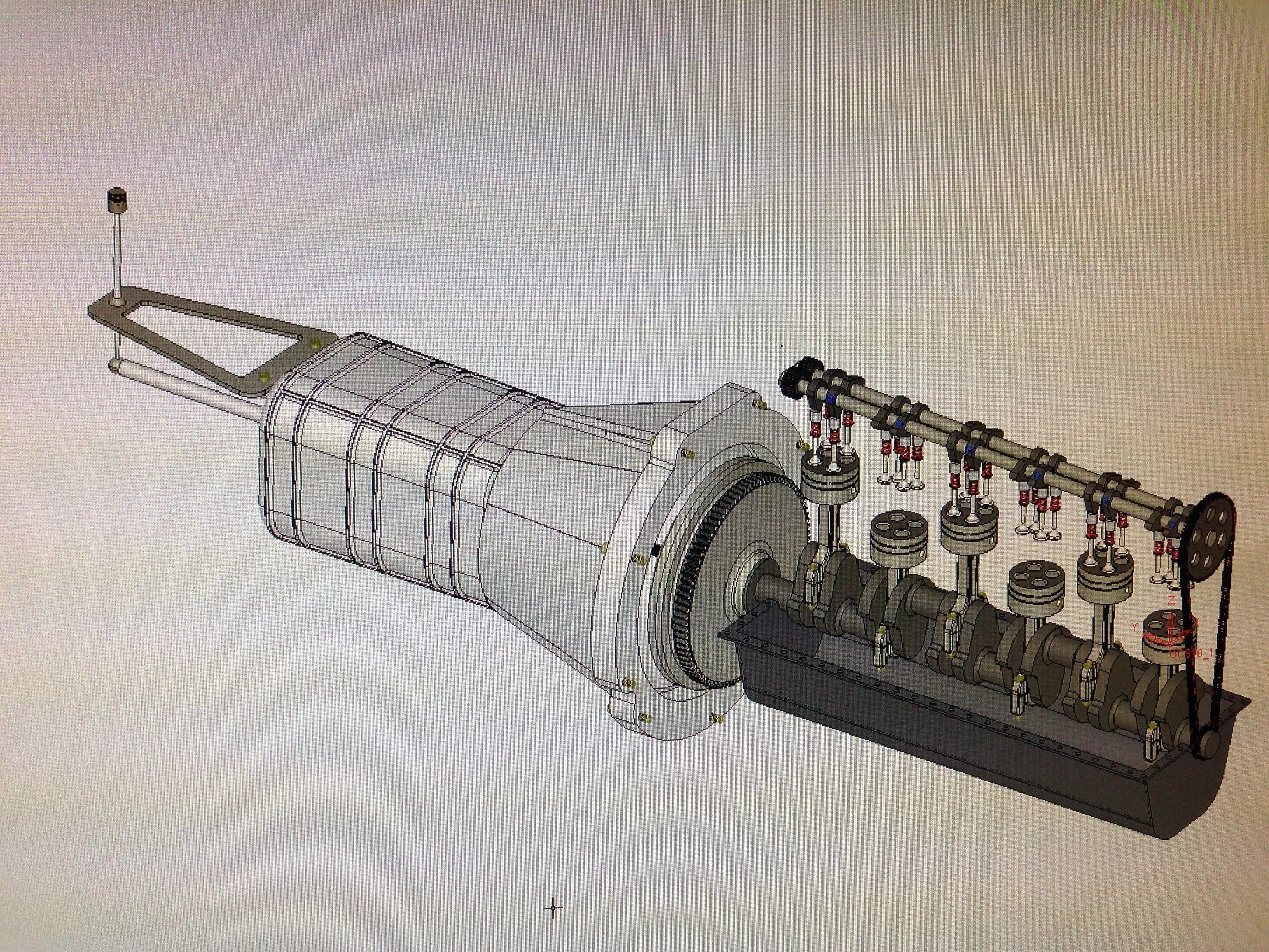 6 Cylinder engine and gearbox 3D model_0