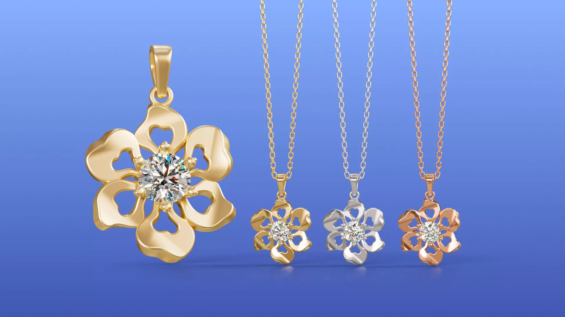 Delicate Six-petal Flower Blossom Diamond Pendant Necklace 3D print model