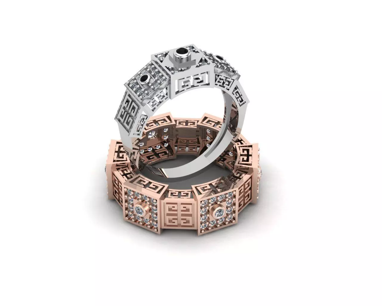 Luxury Diamond Signet Ring 3D Model Givenchy Style Pattern Ring 3D print model