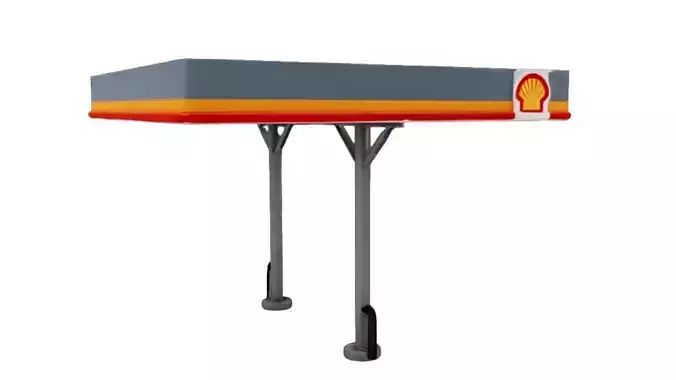 Realistic Gas Station Canopy Roof 3D Model Exterior Game Ready