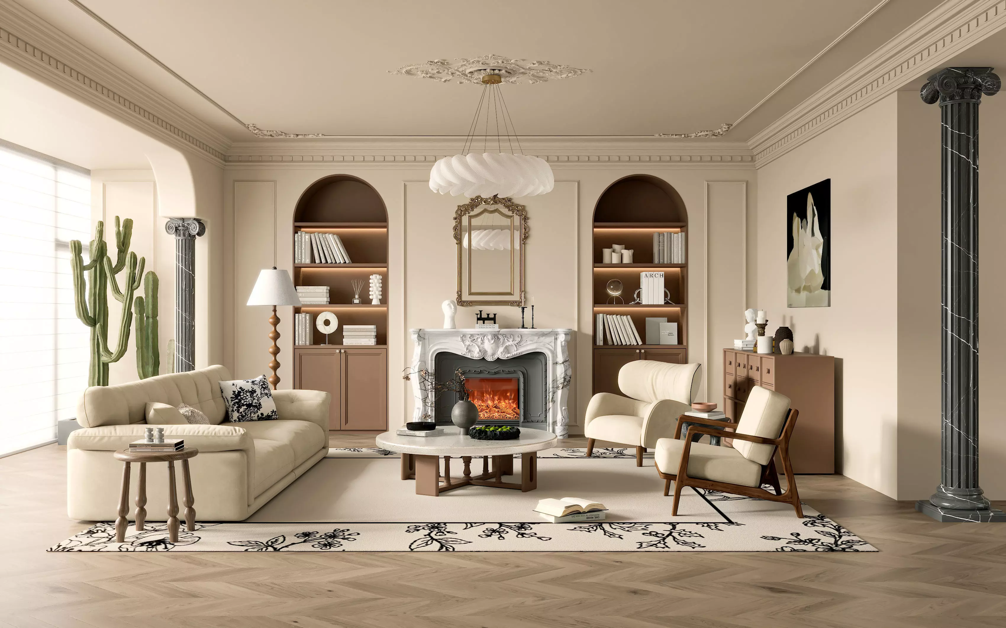 French retro style living room 3D model