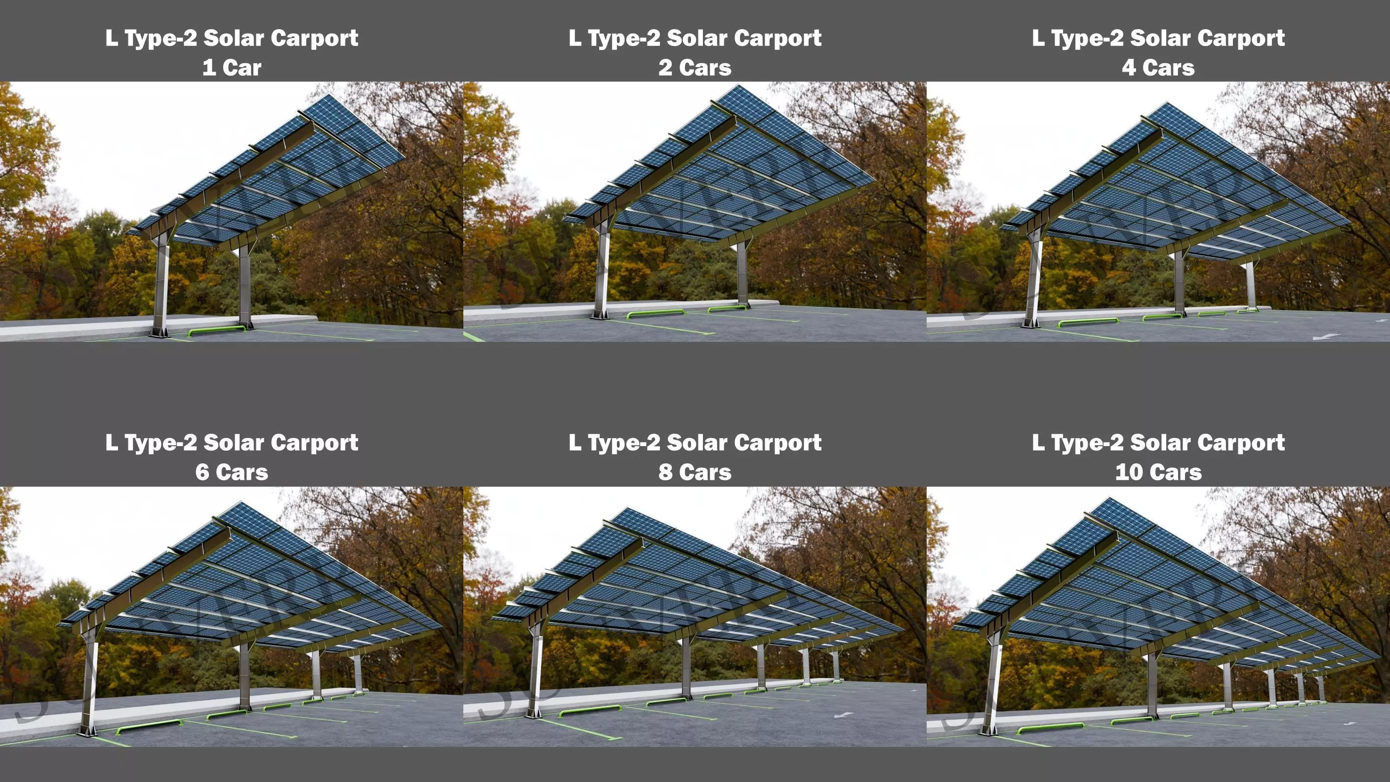 Lowpoly Solar Carport-L-2 Types-Steel Structure Low-poly 3D model