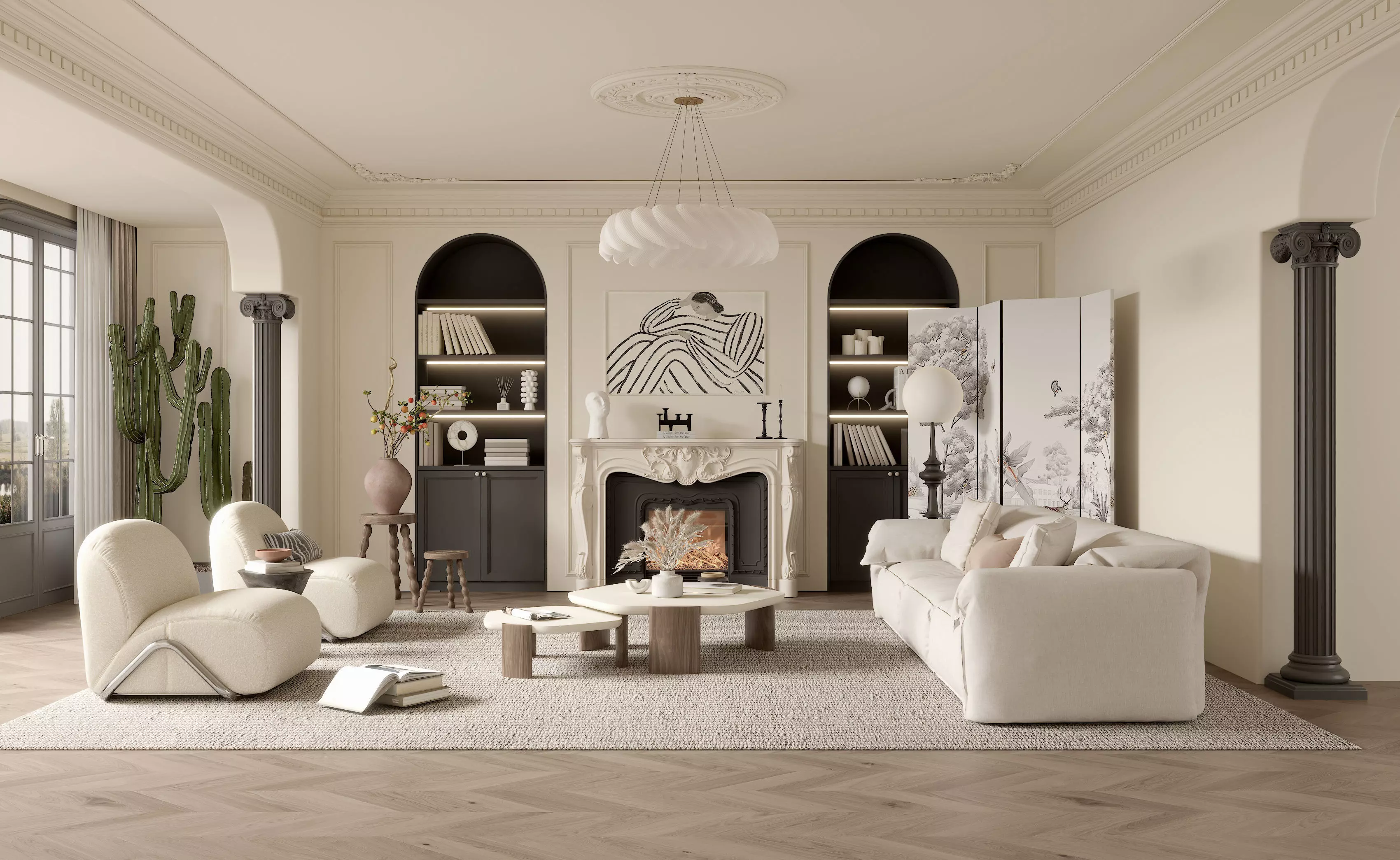 French retro style living room 3D model