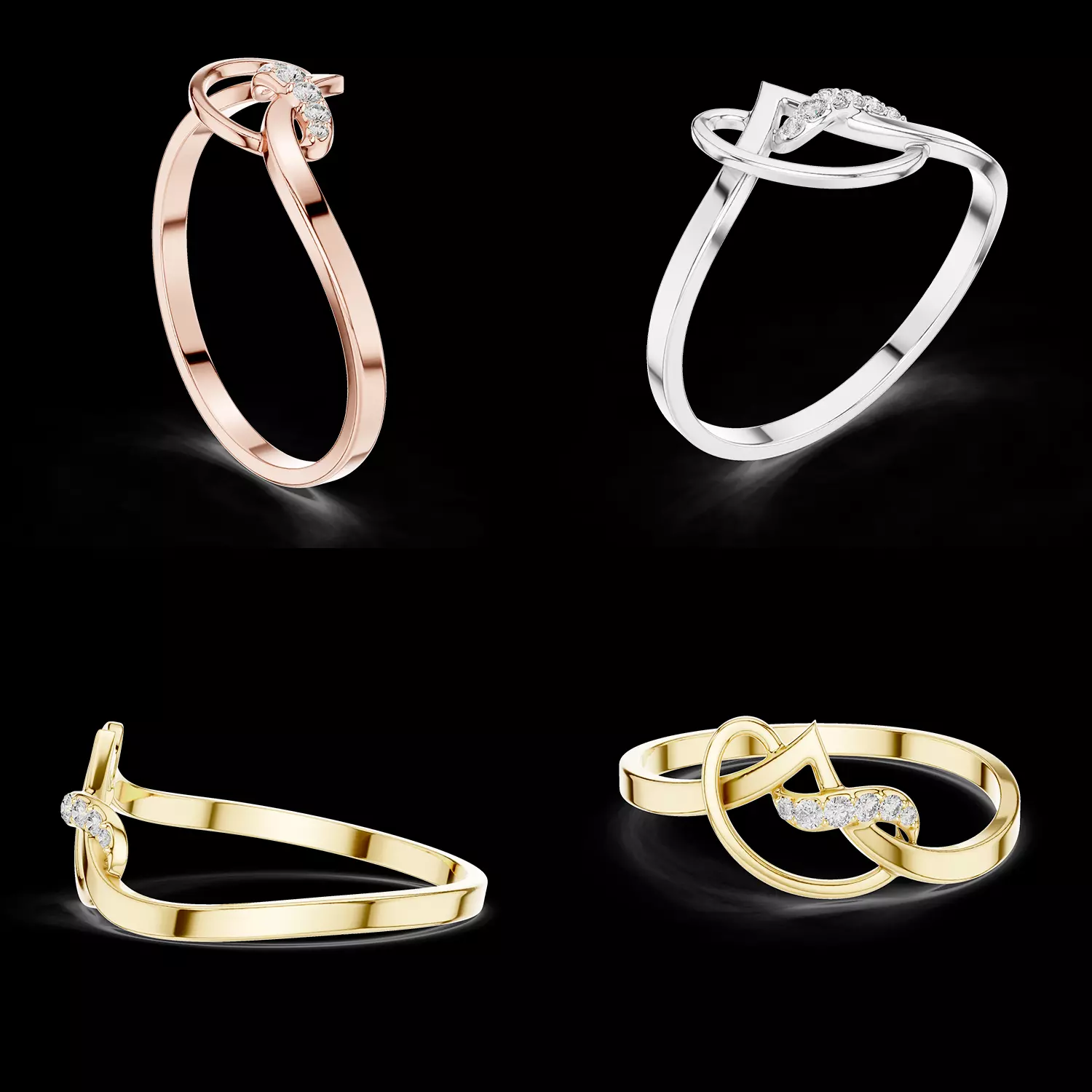 Modern Interlocking Diamond Ring CAD Model 3D print model