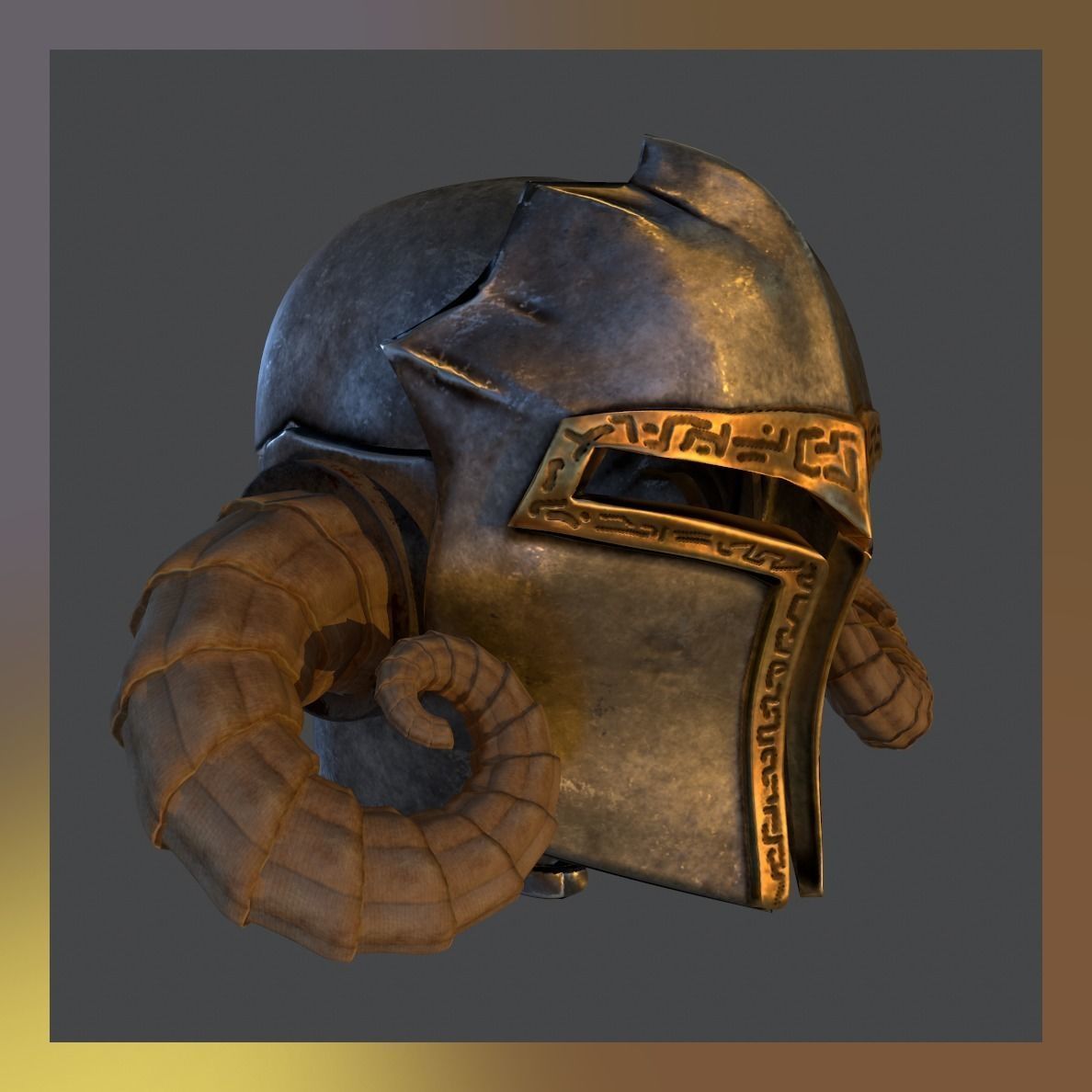 Horned helm Free low-poly 3D model_0
