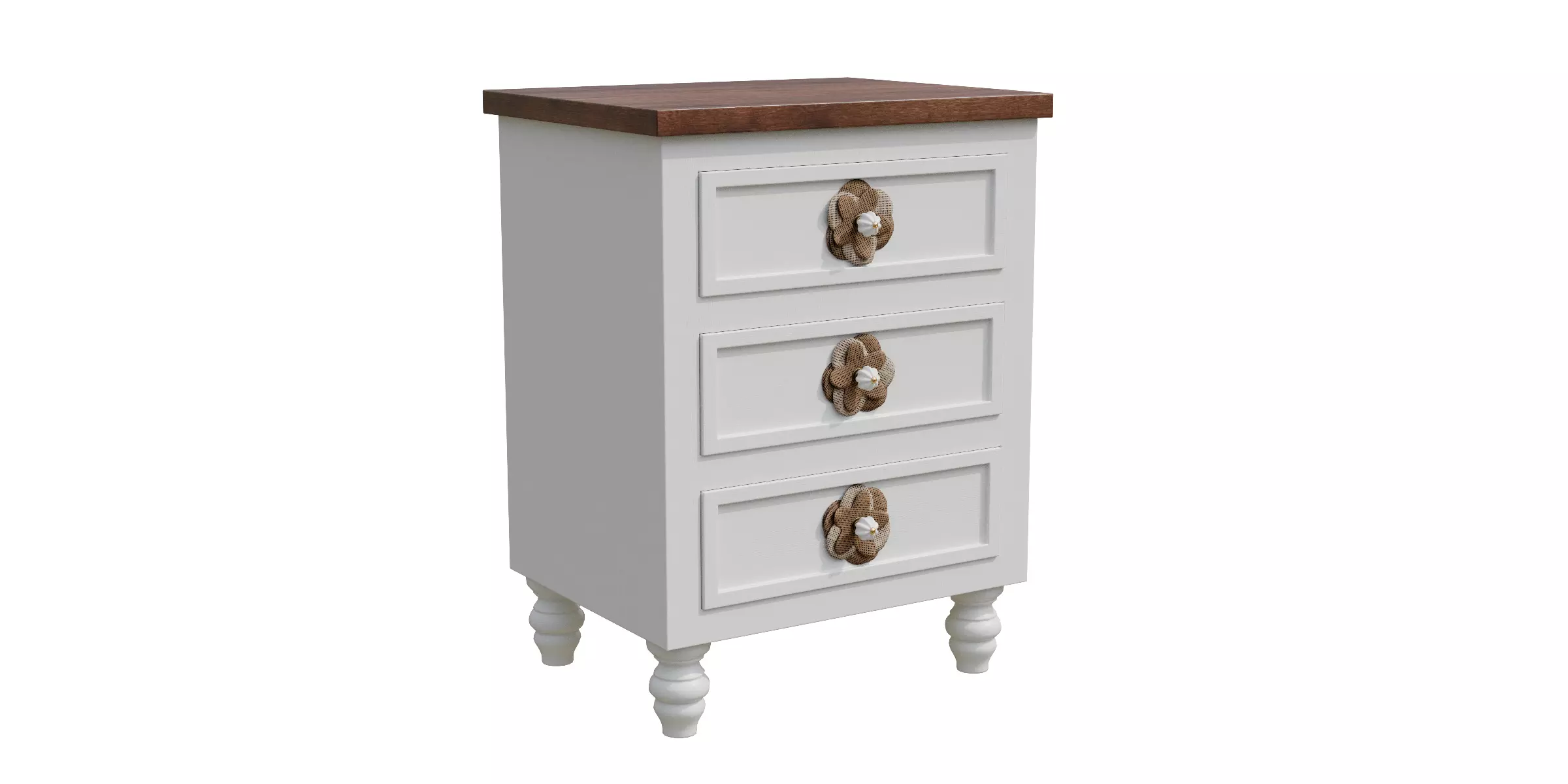 Vintage Farmhouse End Table With Floral Knobs Low-poly 3D model