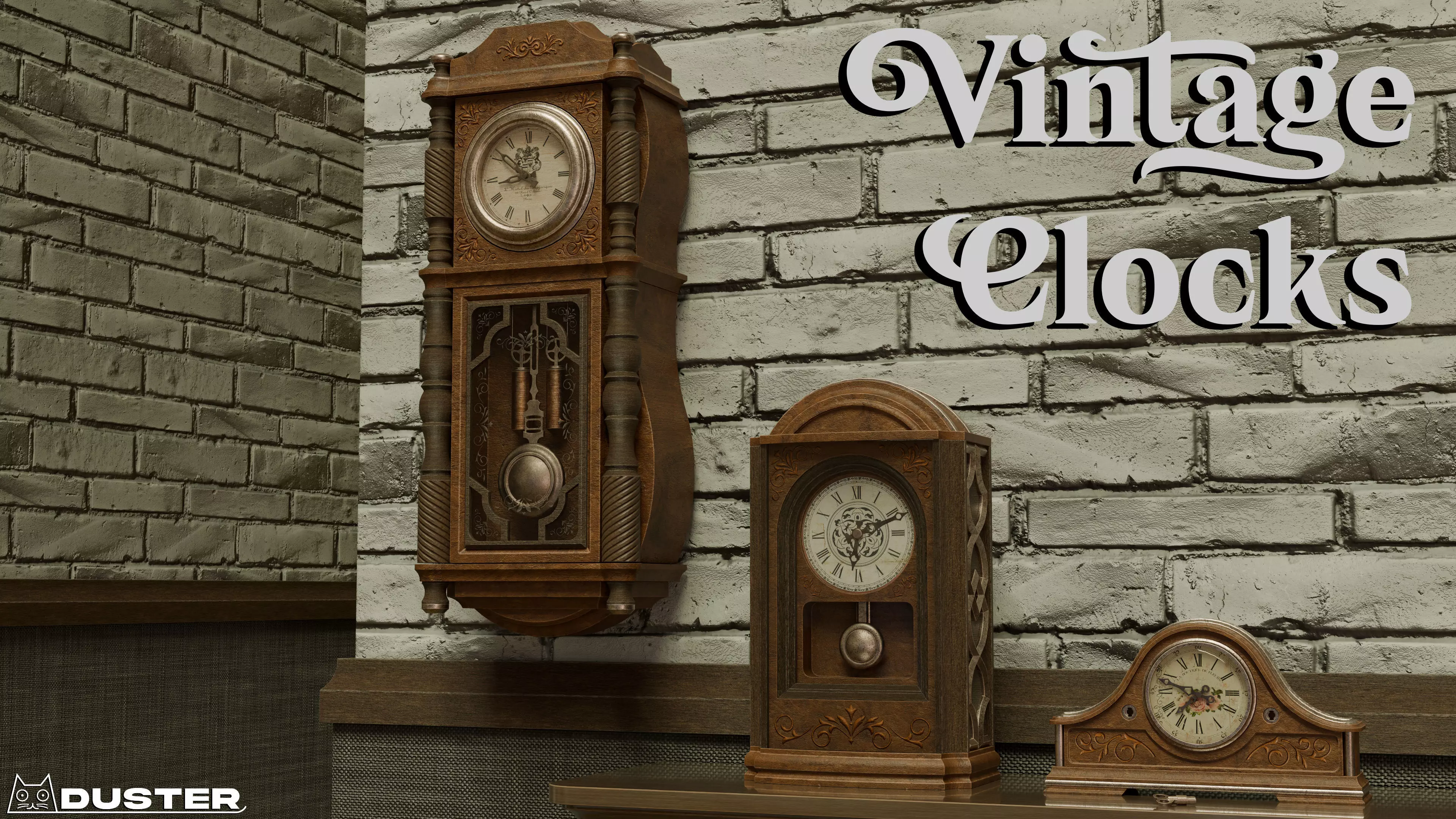 Vintage Clocks Low-poly 3D model