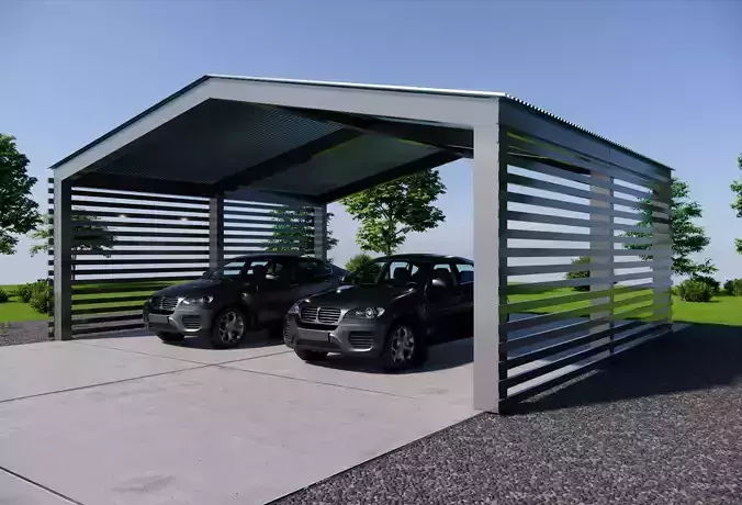 Modern Double Car Carport  Steel Frame Shelter