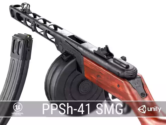 PBR Soviet PPSh-41 submachine gun Low-poly 3D model