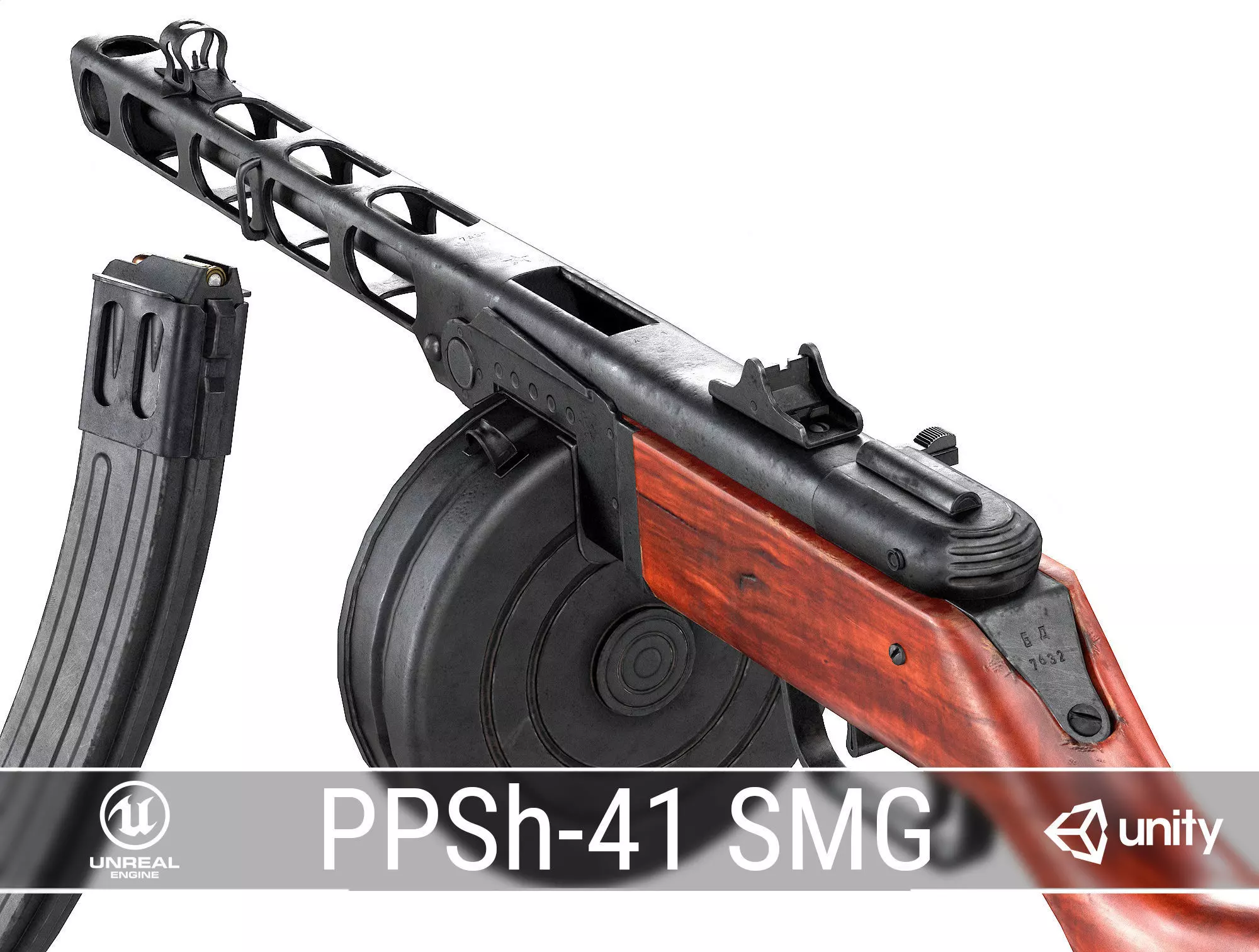 PBR Soviet PPSh-41 submachine gun Low-poly 3D model_0