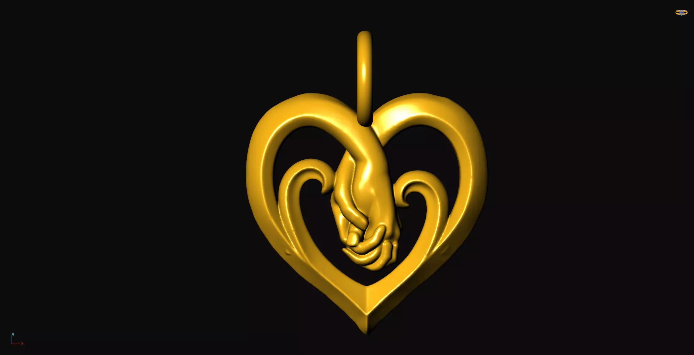 Holding hand heart love pendant charms - one inch pendant 3D print model