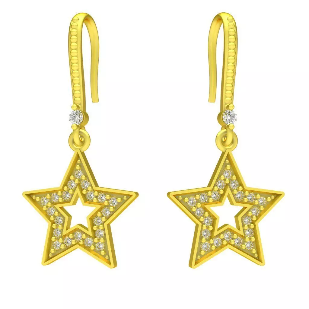 Diamond Star Dangle Earrings 209a 3D print model