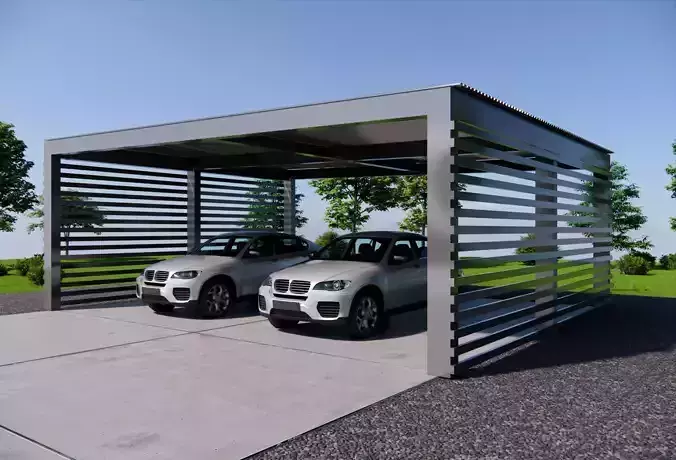 Flat Roof Double Car Carport Steel Frame Shelter