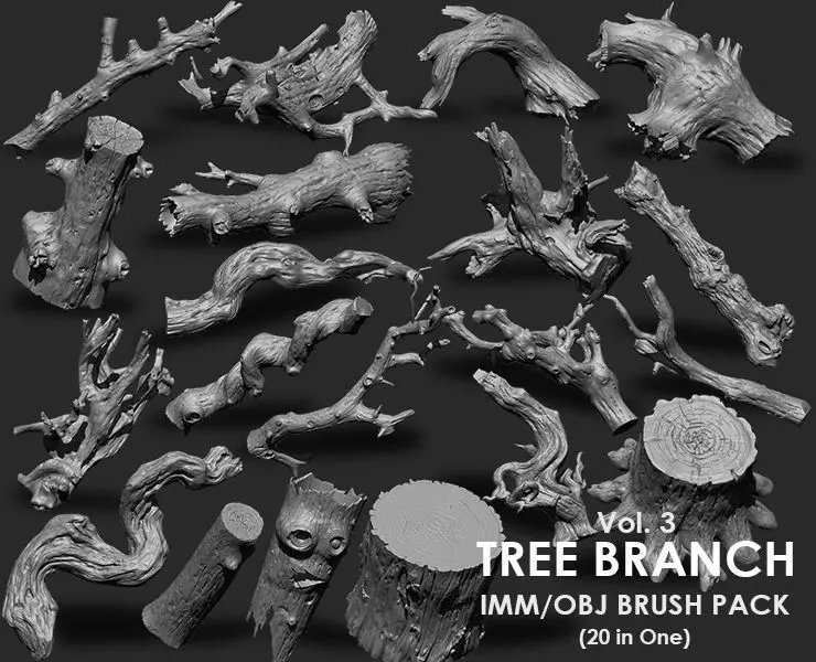 Tree Branch IMM OBJ Brushes 20 in one vol 3 3D model