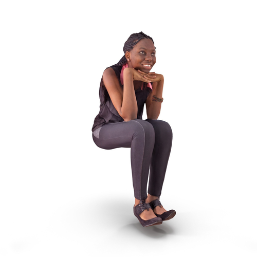 Black Business Woman Sitting Low-poly 3D model