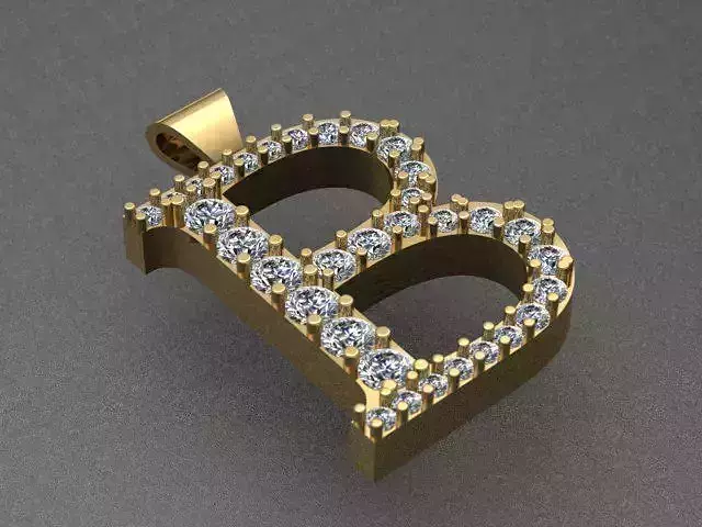 Letter B Diamond Golden Necklace 3D print model