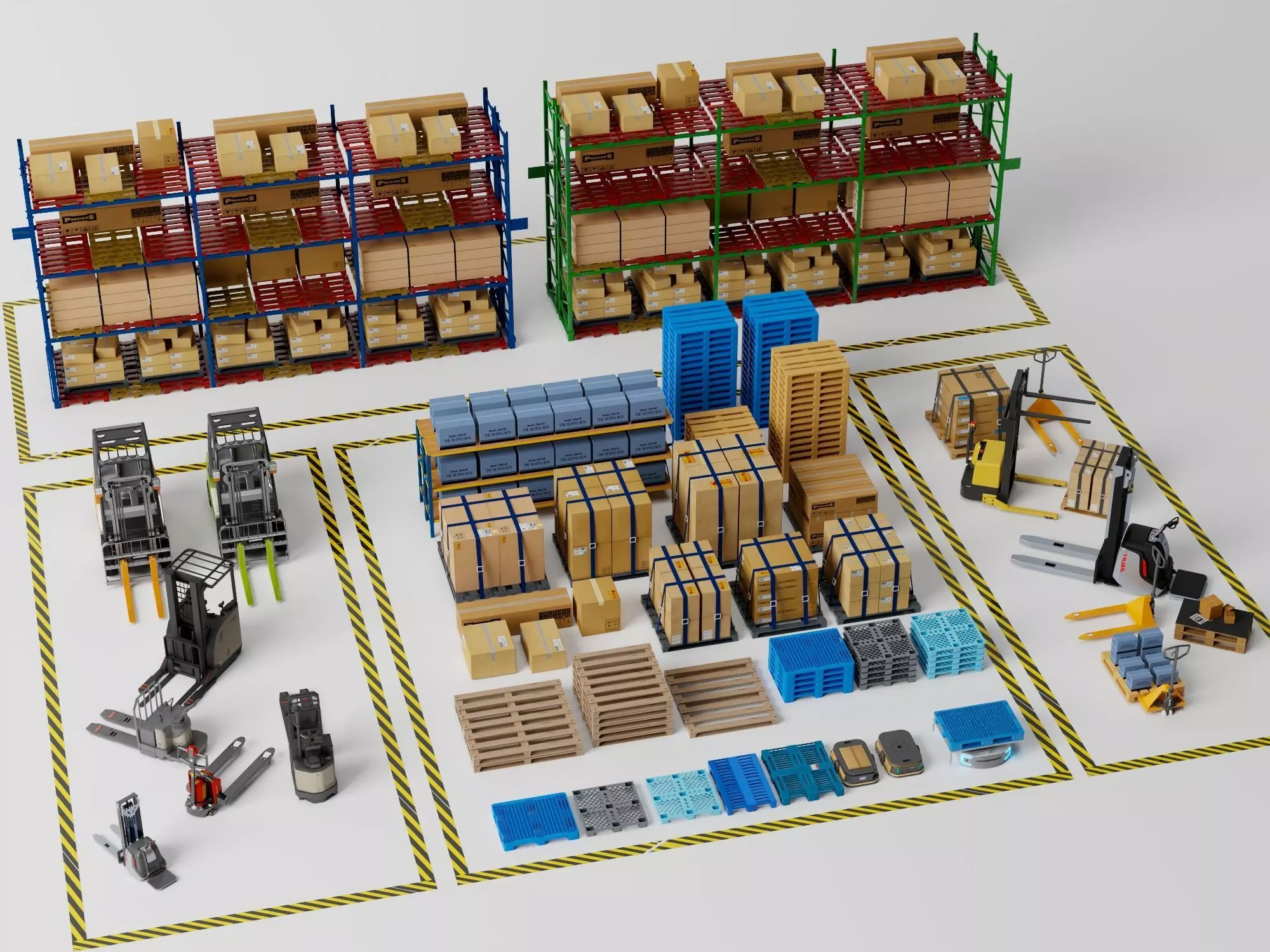 Warehouse Storage Racks Logistics Interior PBR Game Ready Low-poly 3D model