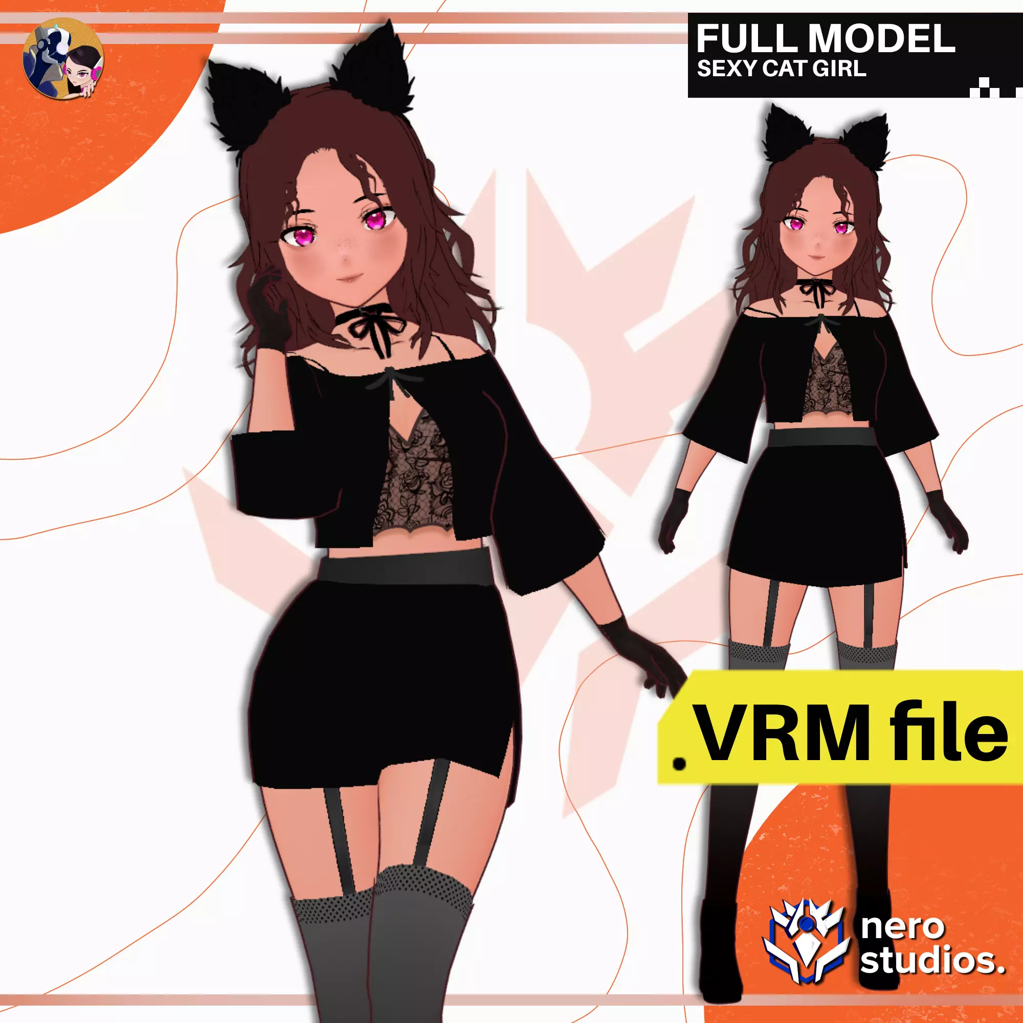 VRM CAT GIRL HALLOWEEN COSTUME CURLY HAIR 3D model