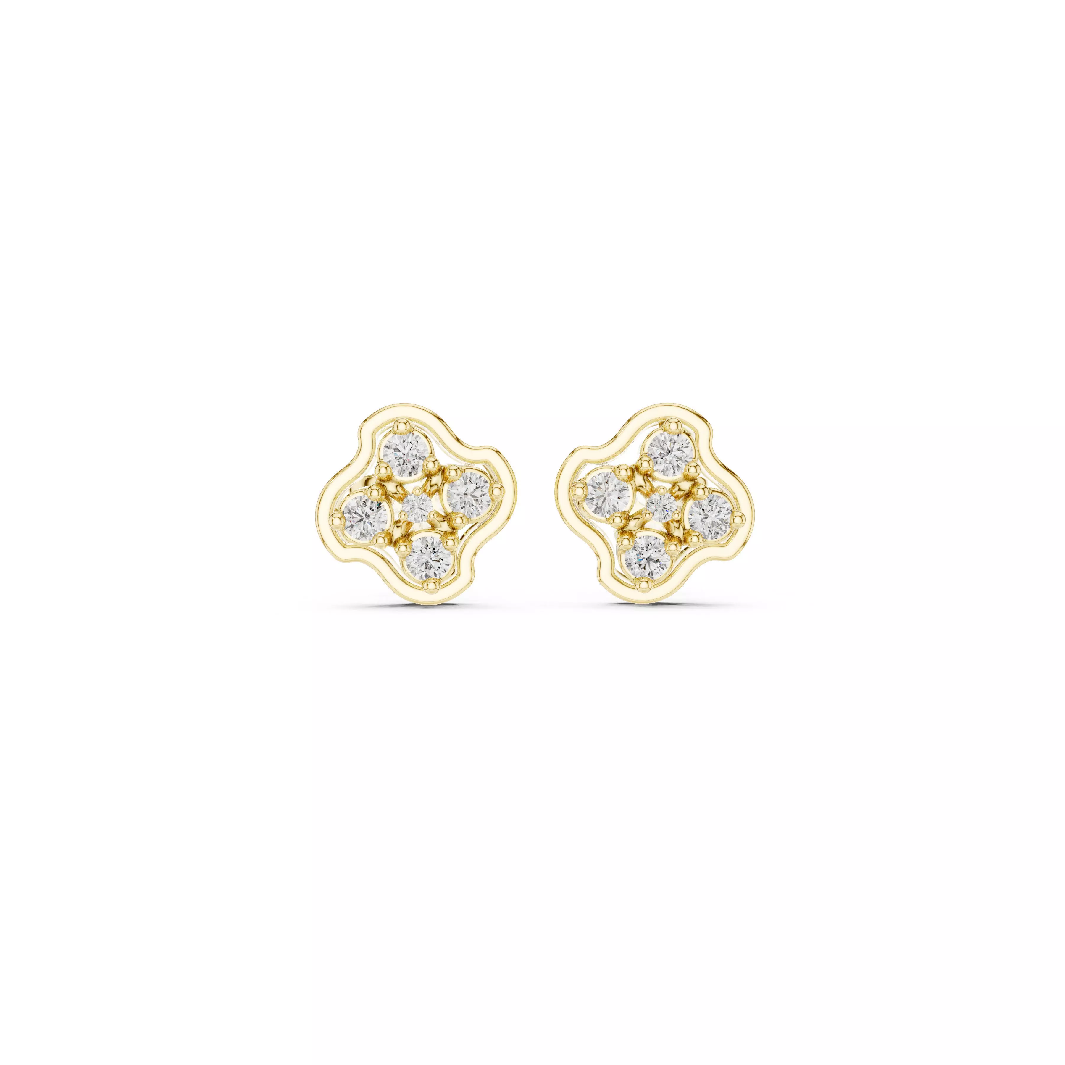 Jewelry Elegant Floral Soft Petal Diamond Cluster Stud Earrings 3D print model