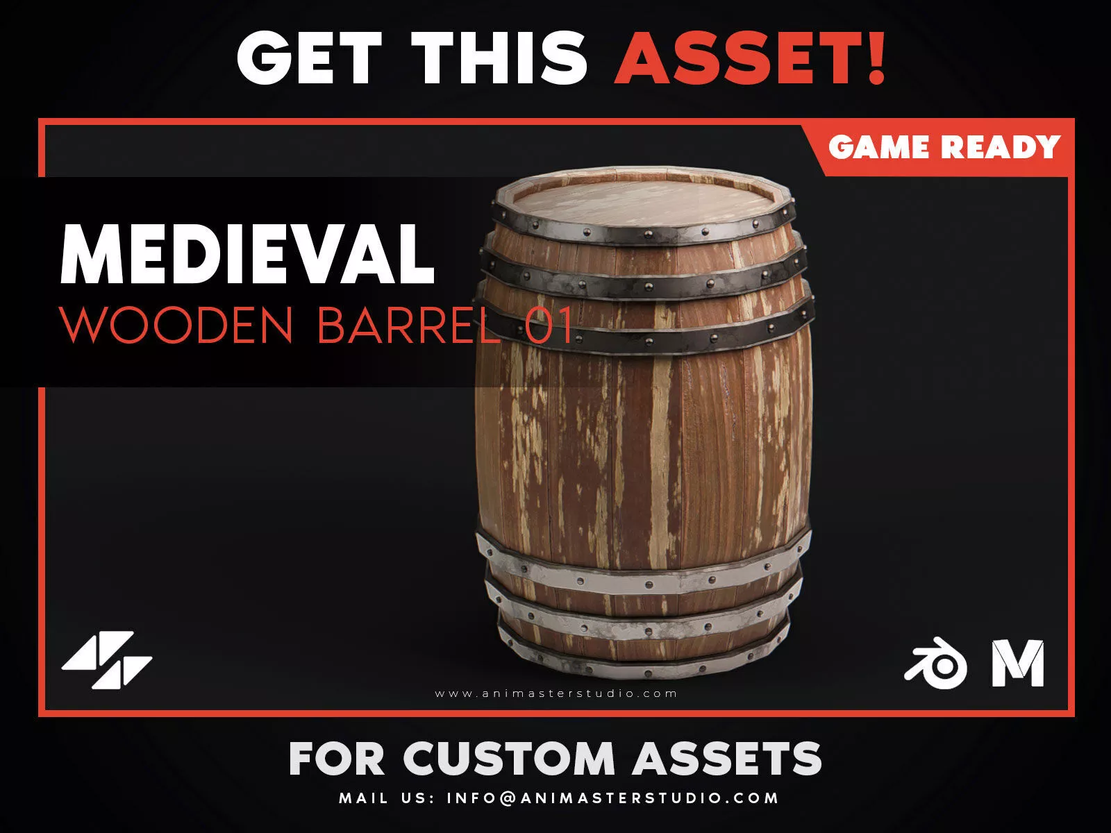 Medieval Wooden Barrel v1 Low-poly 3D model