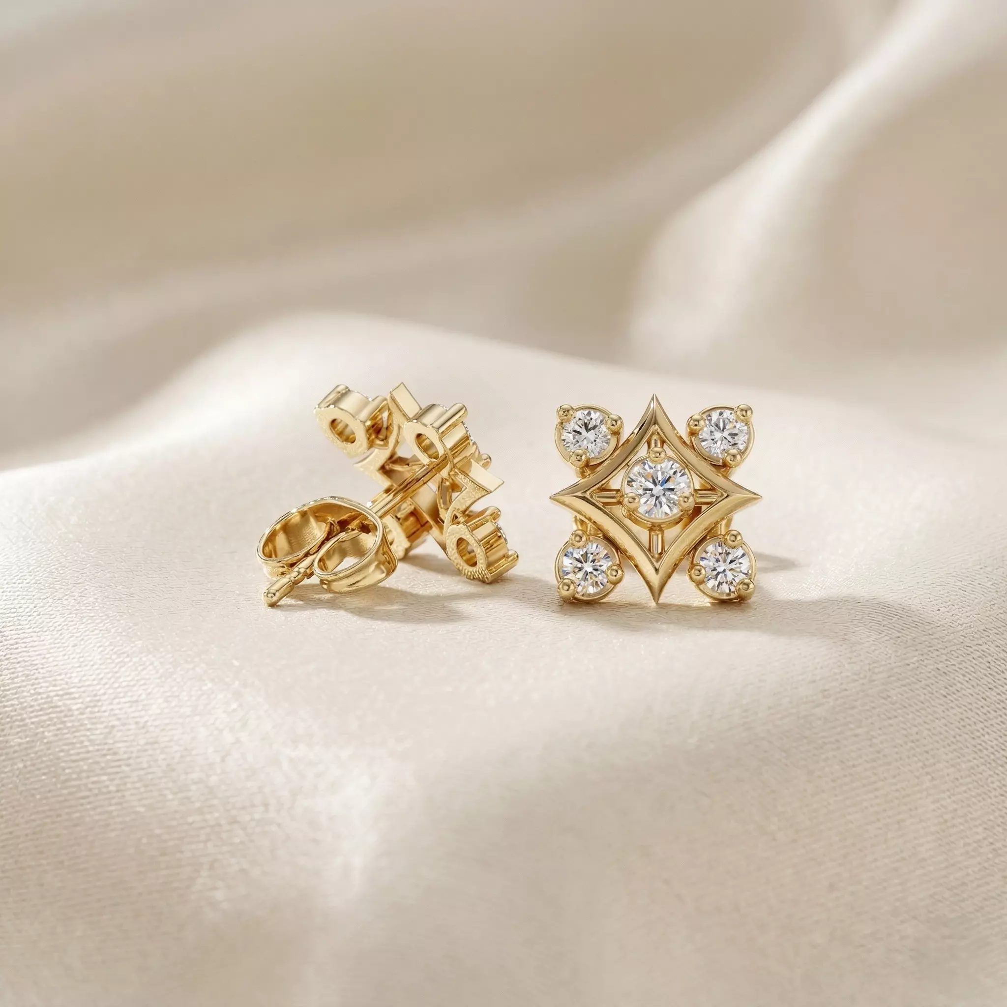 Floral Geometric Diamond Cluster Stud Earrings Multi Star 3D print model