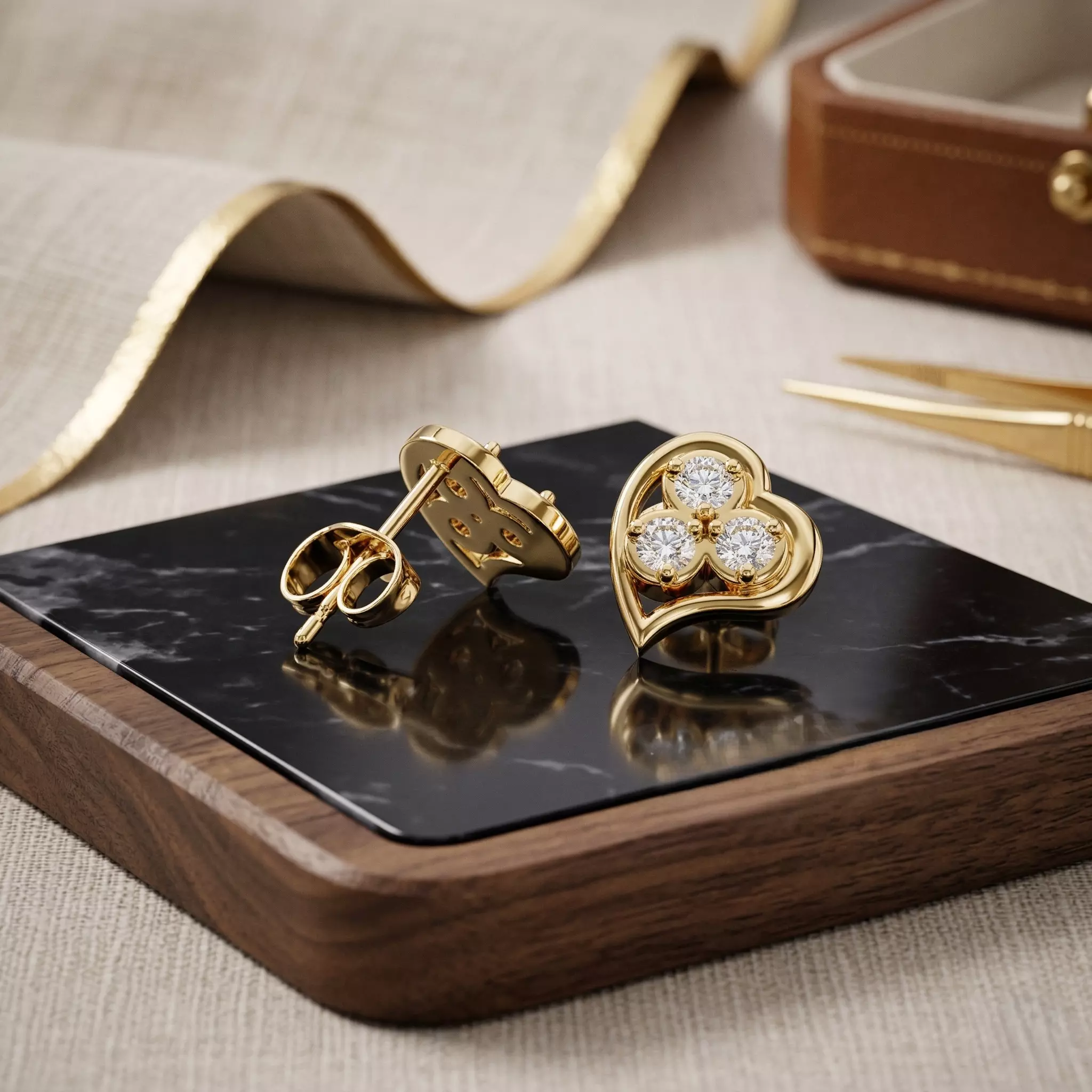 Jewelry Romantic TripleStone Floral Heart Diamond Stud Earrings 3D print model