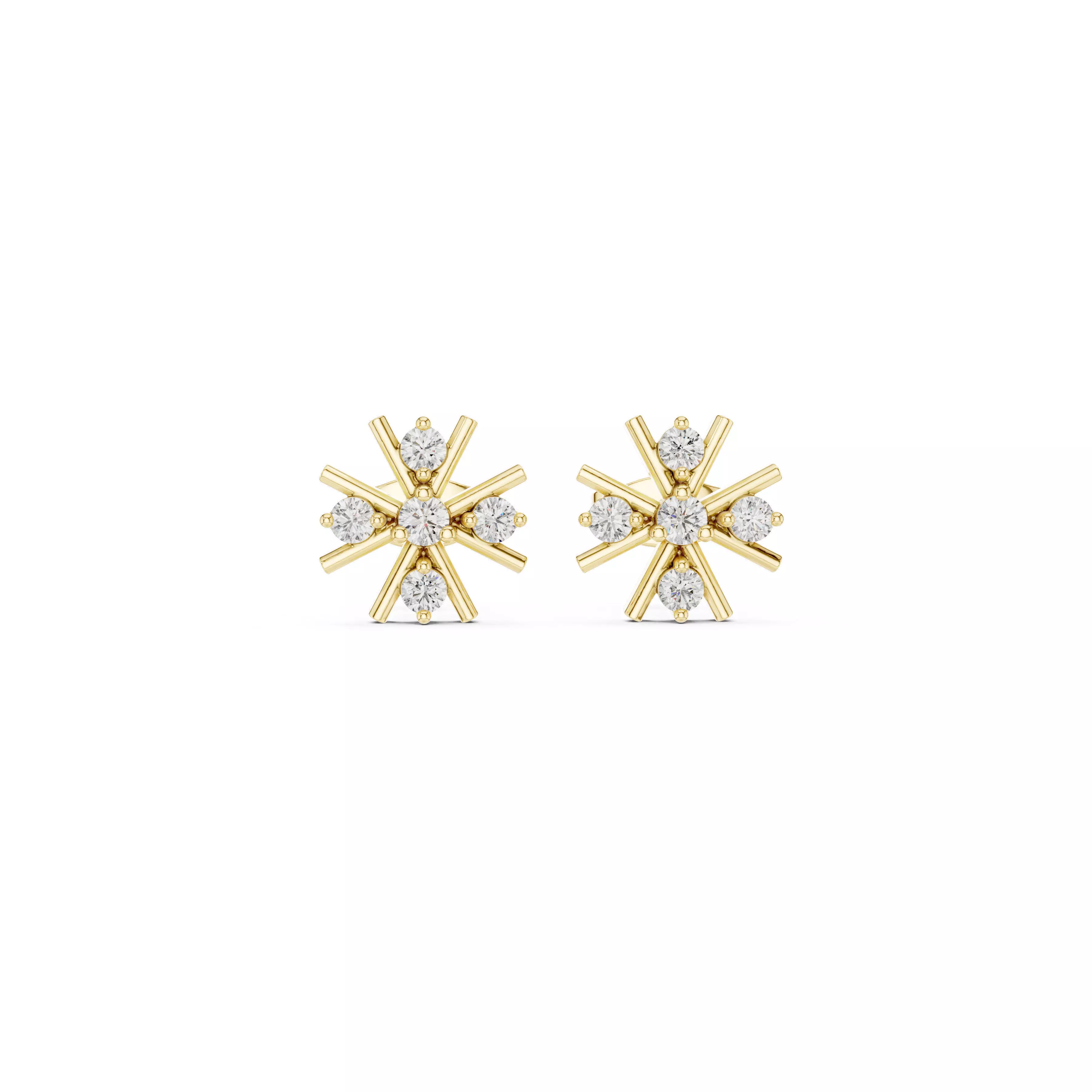 Jewelry Snowflake Radiating Gold Bar Starburst Diamond Earrings 3D print model