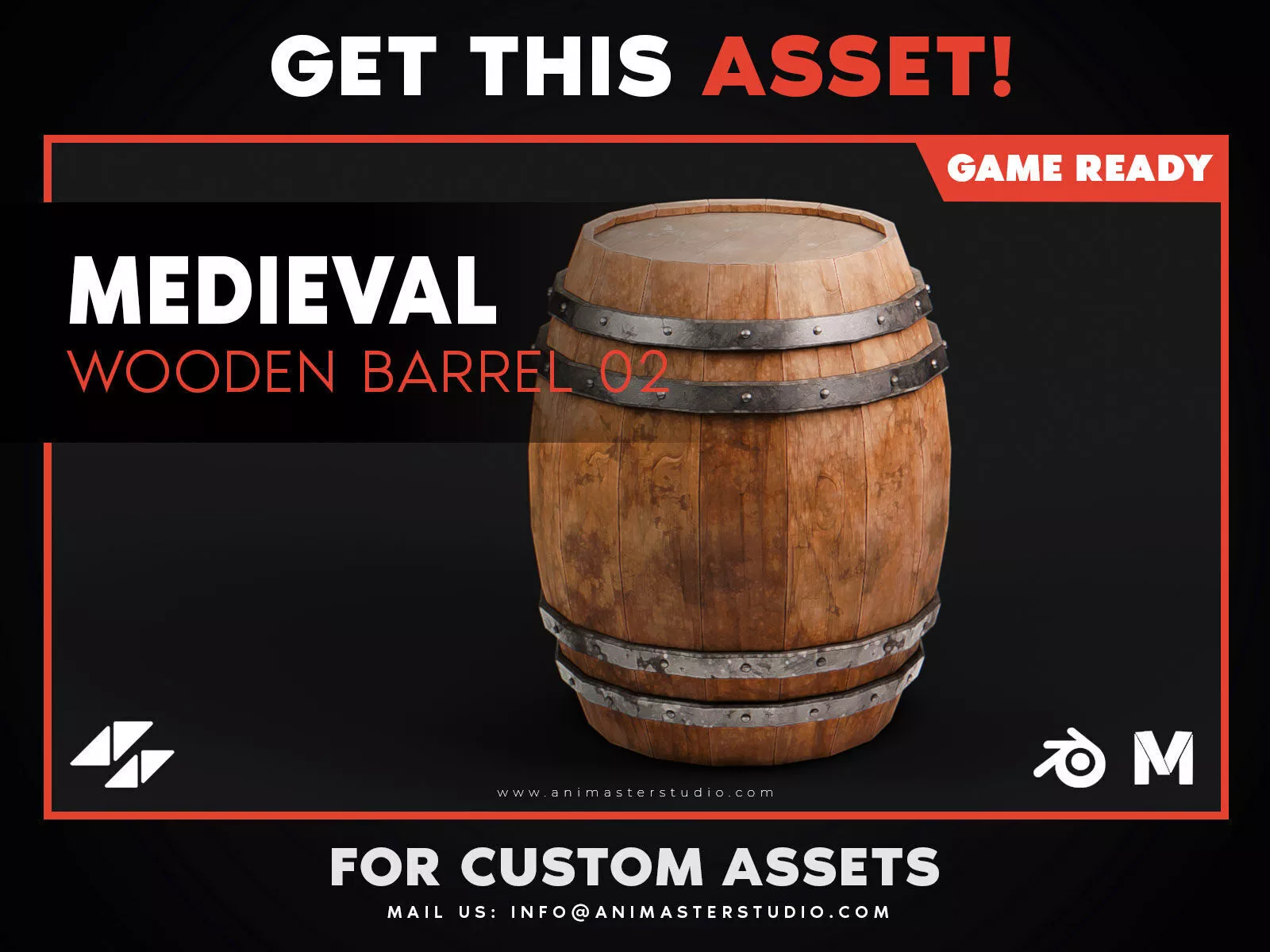Medieval Wooden Barrel v2 Low-poly 3D model