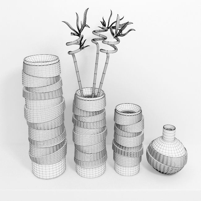 Vases and bamboo set 3D model_2