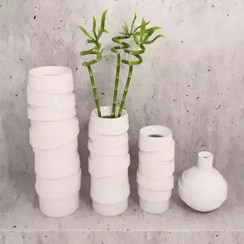 Vases and bamboo set 3D model