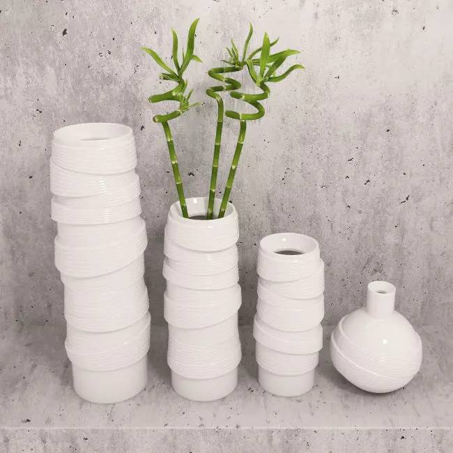 Vases and bamboo set 3D model_0
