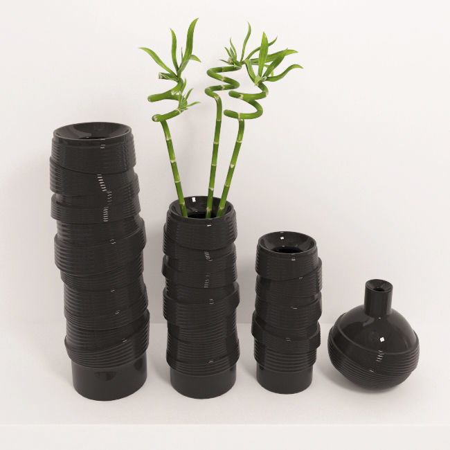 Vases and bamboo set 3D model_1