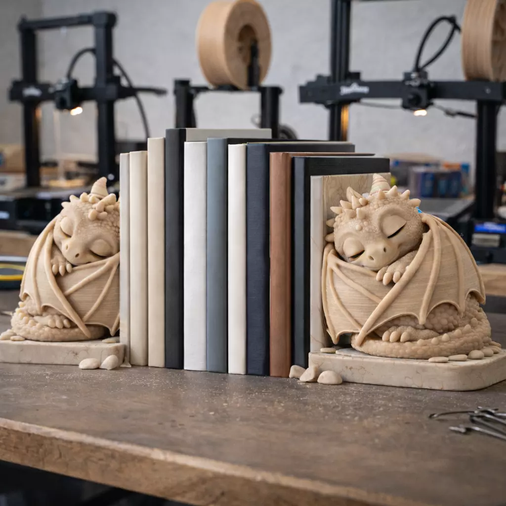 Sleeping Baby Dragon Bookend Cute Fantasy Dragon Bookshelf Decor 3D print model