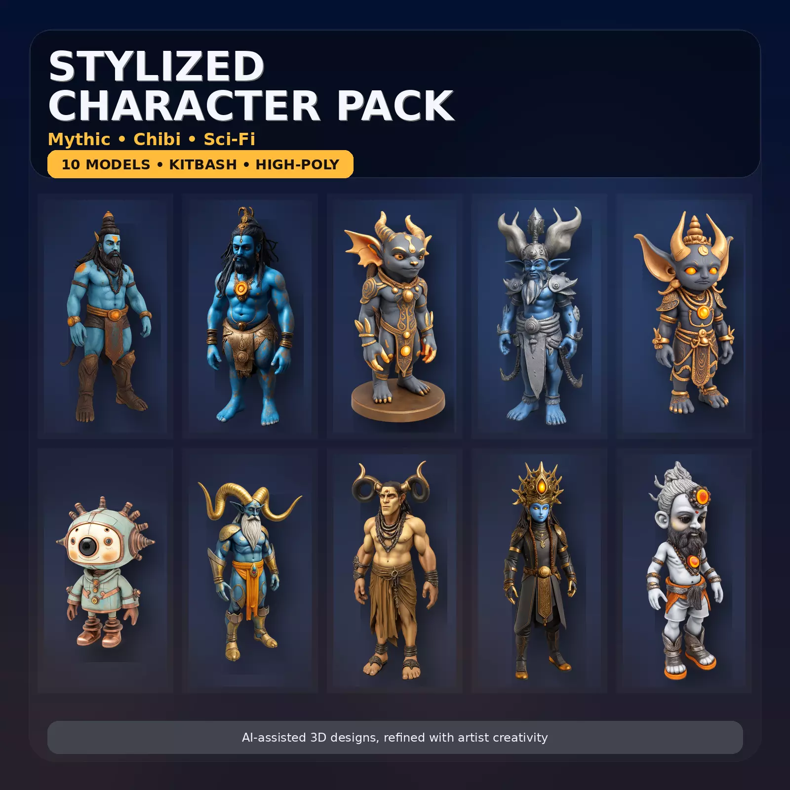 Stylized Mythic Character Pack - High-Poly Collection 3D print model