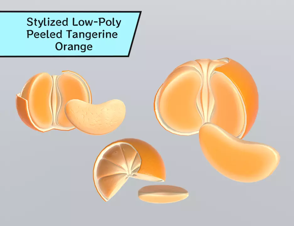 Stylized Low-Poly Peeled Tangerine Orange Low-poly 3D model