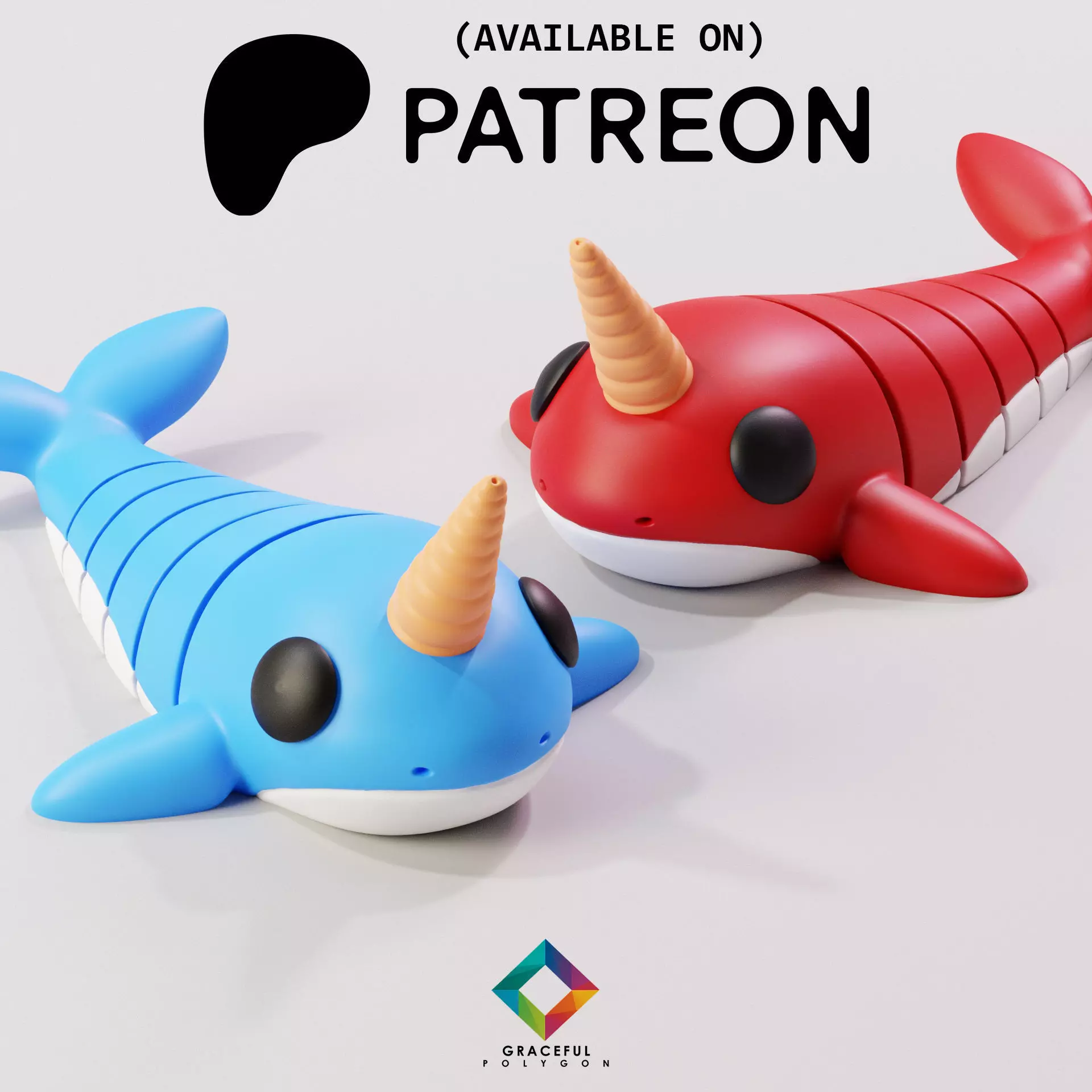 NARWAHL STL FLEXI CHIBI CUTE GRACEFULPOLYGONS 3D print model 3D print model